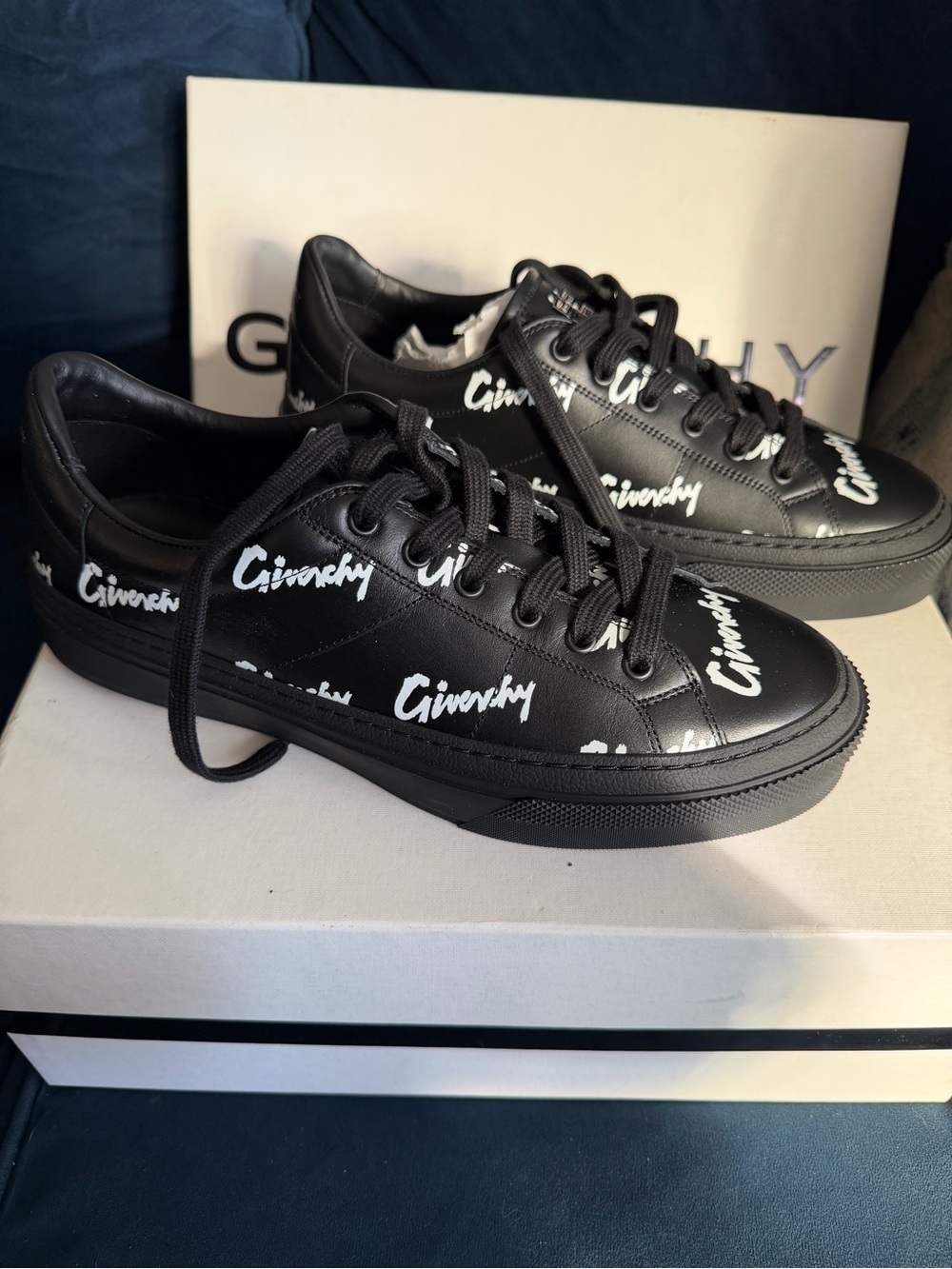 Givenchy Black Sneakers with White Logo Script - Women’s